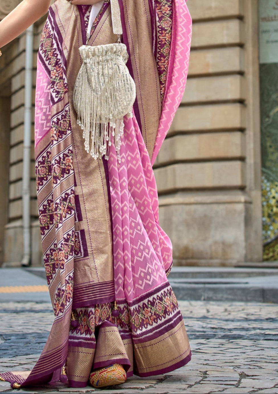 PV Silk Stud Work Soft Pink Saree With Contrast Border