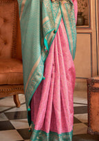 Banarasi Silk Delicate Design Pink Saree With Contrast Border