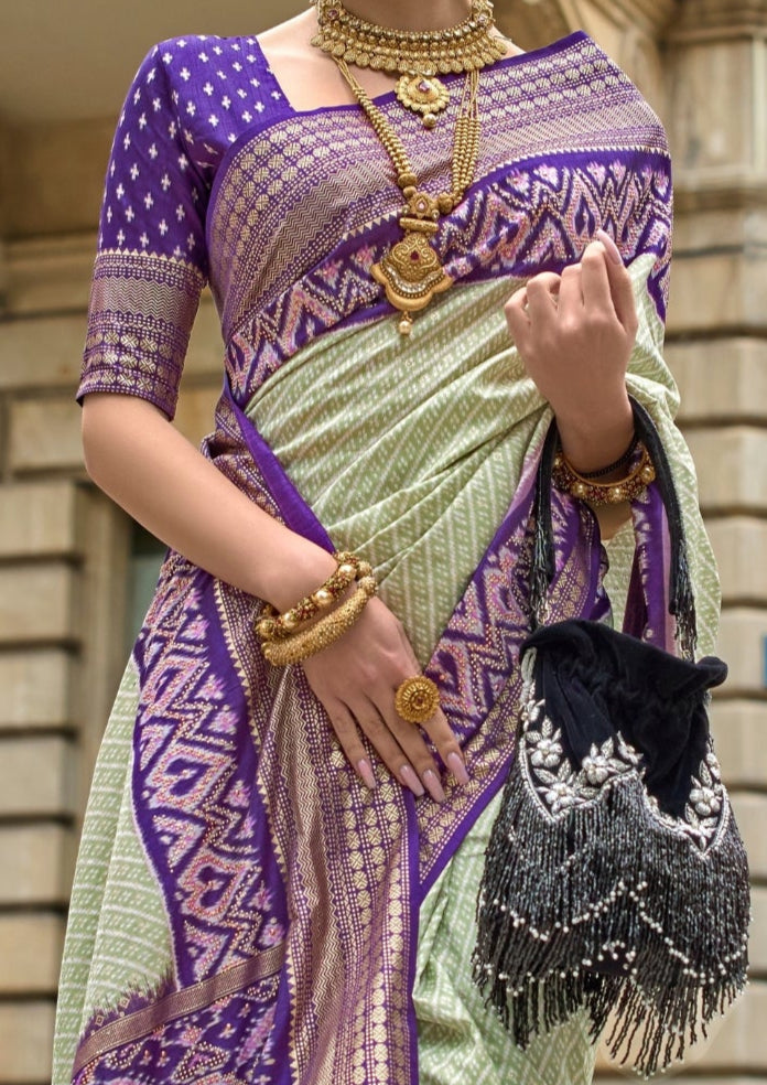 PV Silk Stud Work Light Green Saree With Contrast Border
