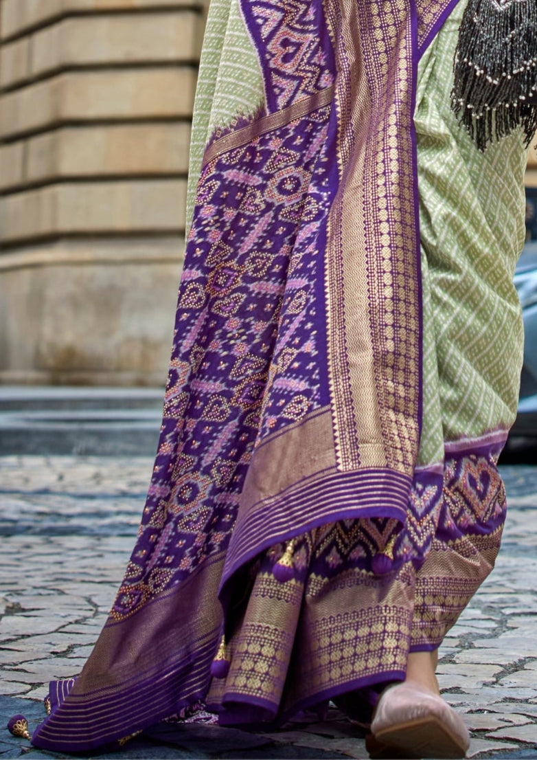 PV Silk Stud Work Light Green Saree With Contrast Border