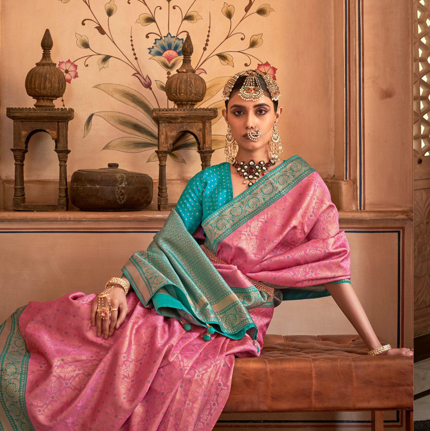 Banarasi Silk Delicate Design Pink Saree With Contrast Border