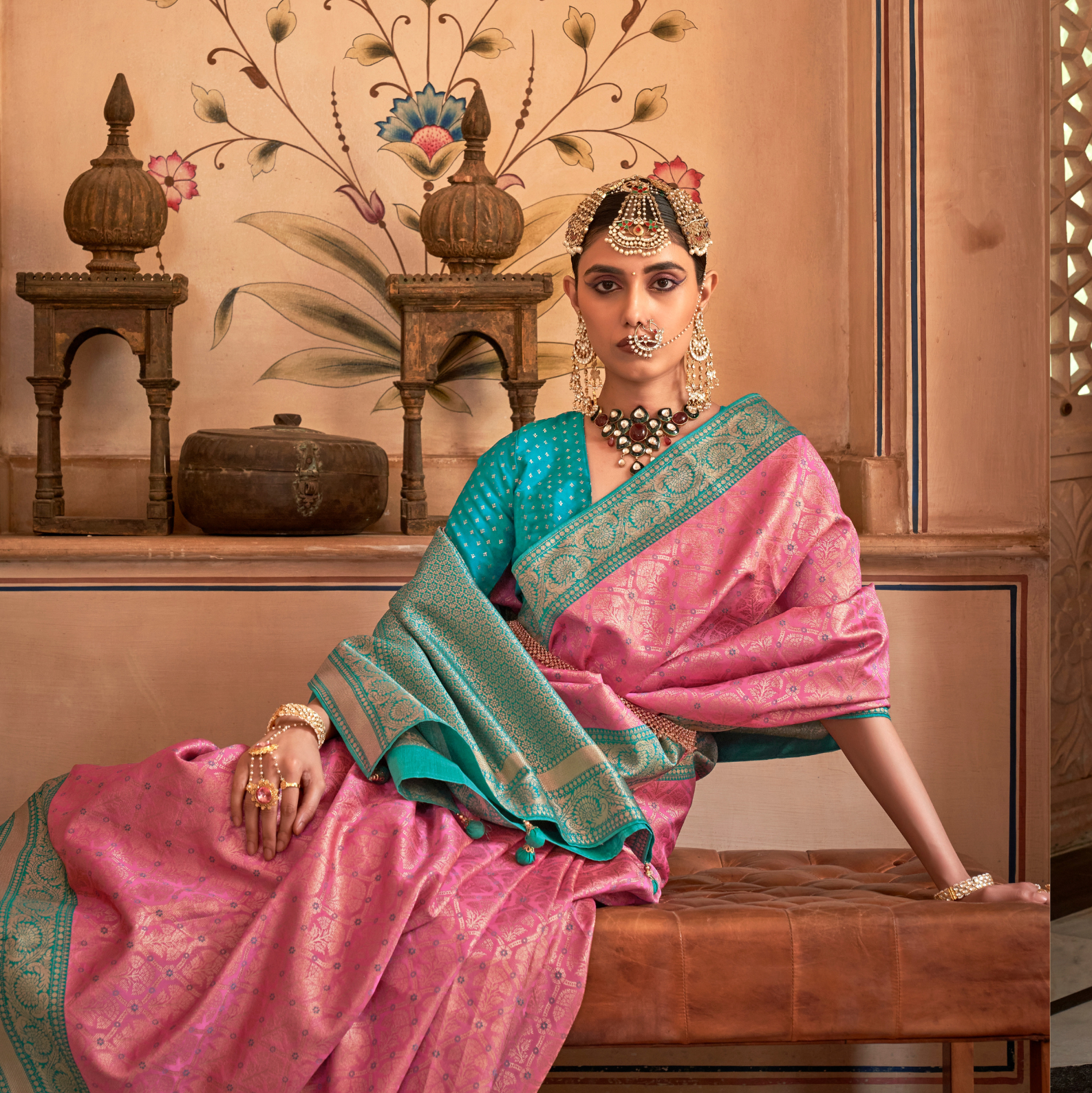 Banarasi Silk Delicate Design Pink Saree With Contrast Border