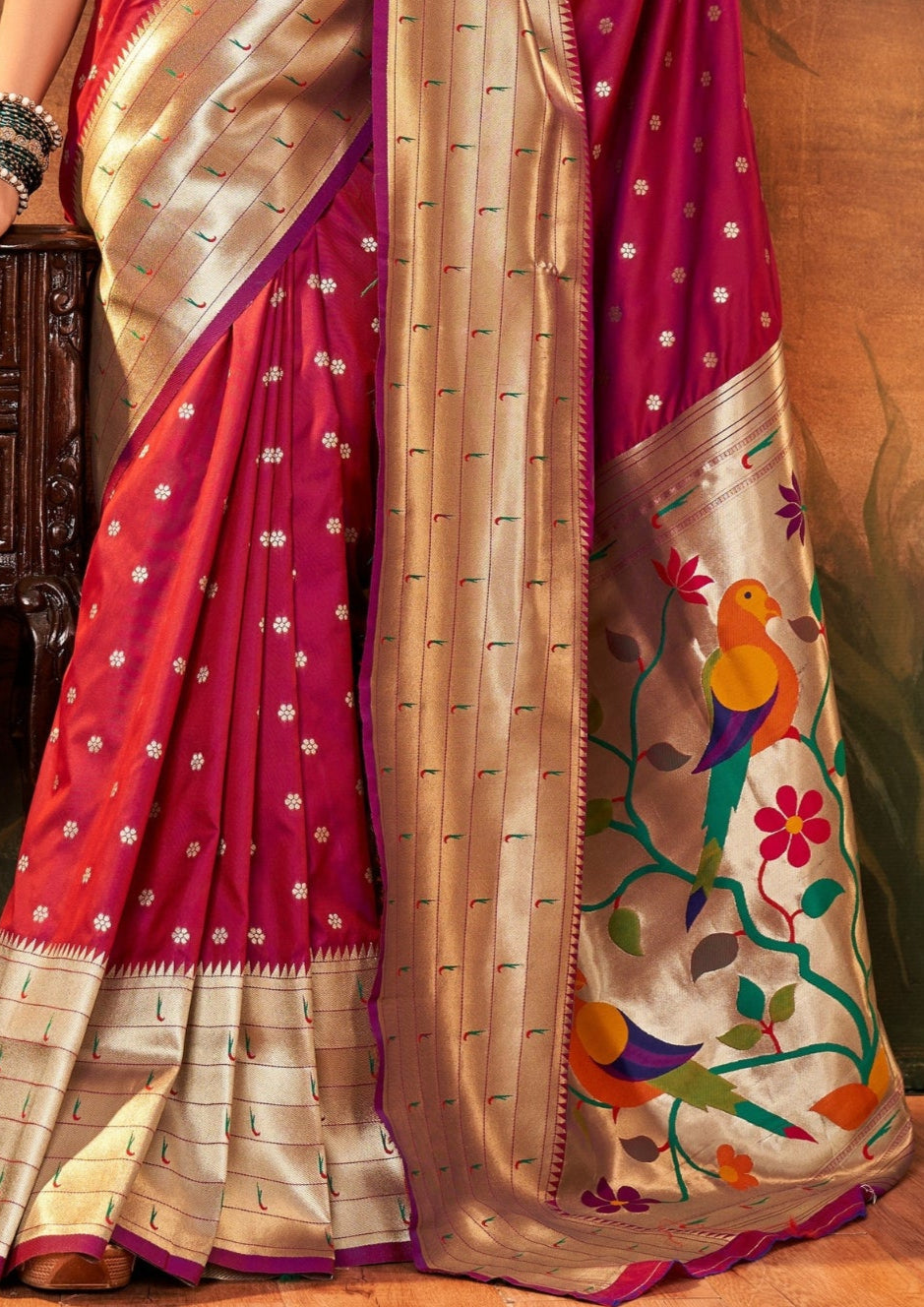 Pure Silk Paithani With Zari Weaving Red Saree