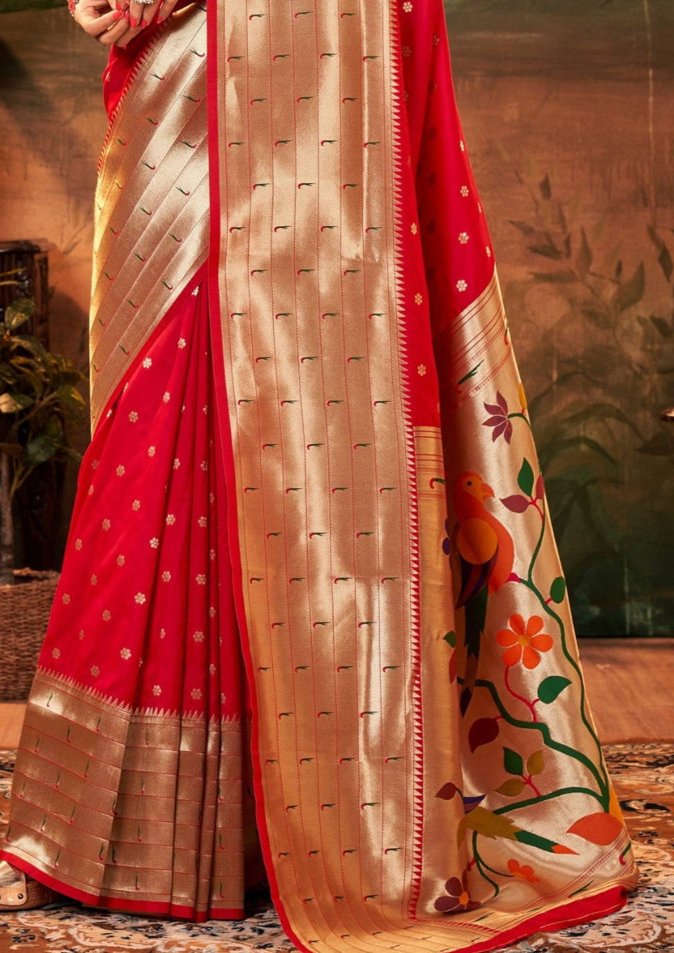 Pure Silk Paithani With Zari Weaving Bright Red Saree