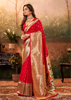 Pure Silk Paithani With Zari Weaving Bright Red Saree