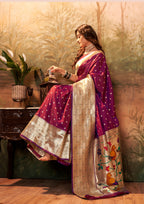 Pure Silk Paithani with Zari Weaving Saree Magenta