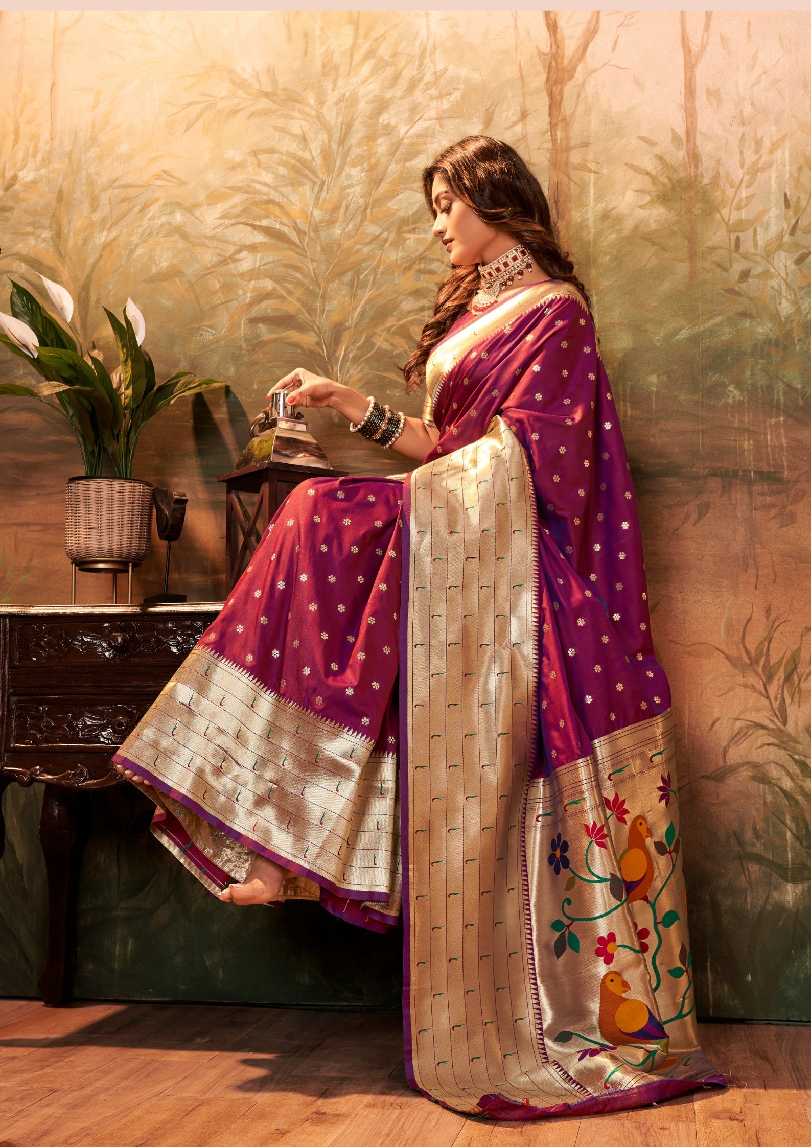 Pure Silk Paithani with Zari Weaving Saree Magenta