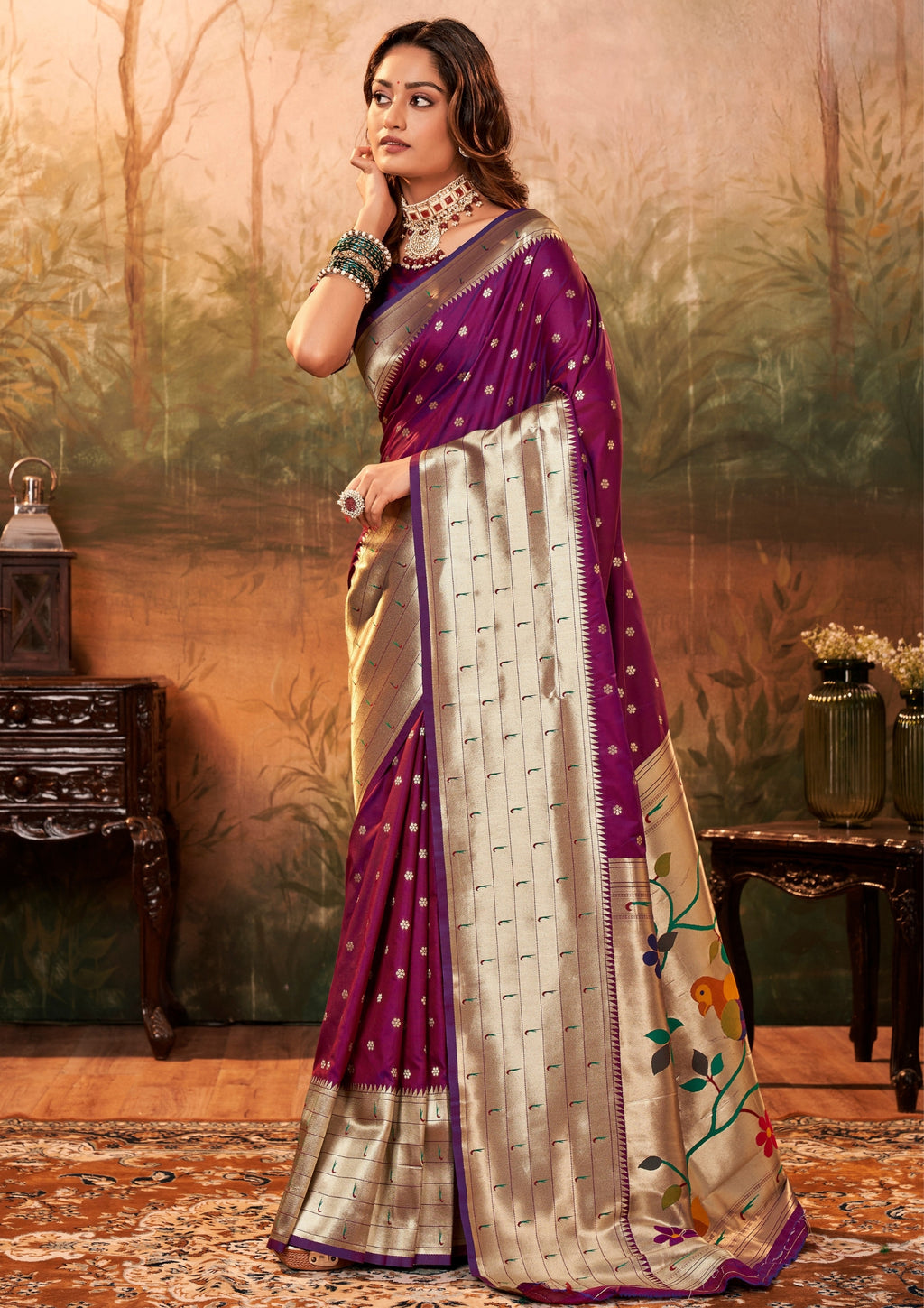 Pure Silk Paithani with Zari Weaving Saree Magenta