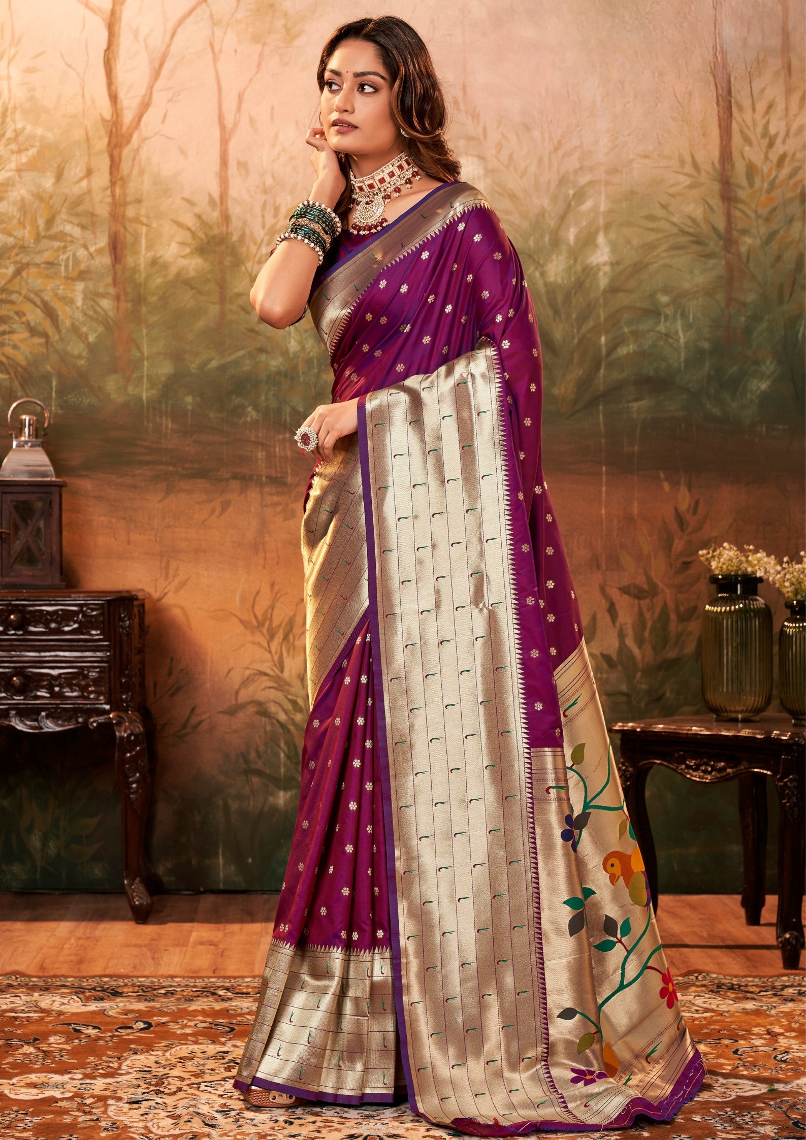 Pure Silk Paithani with Zari Weaving Saree Magenta