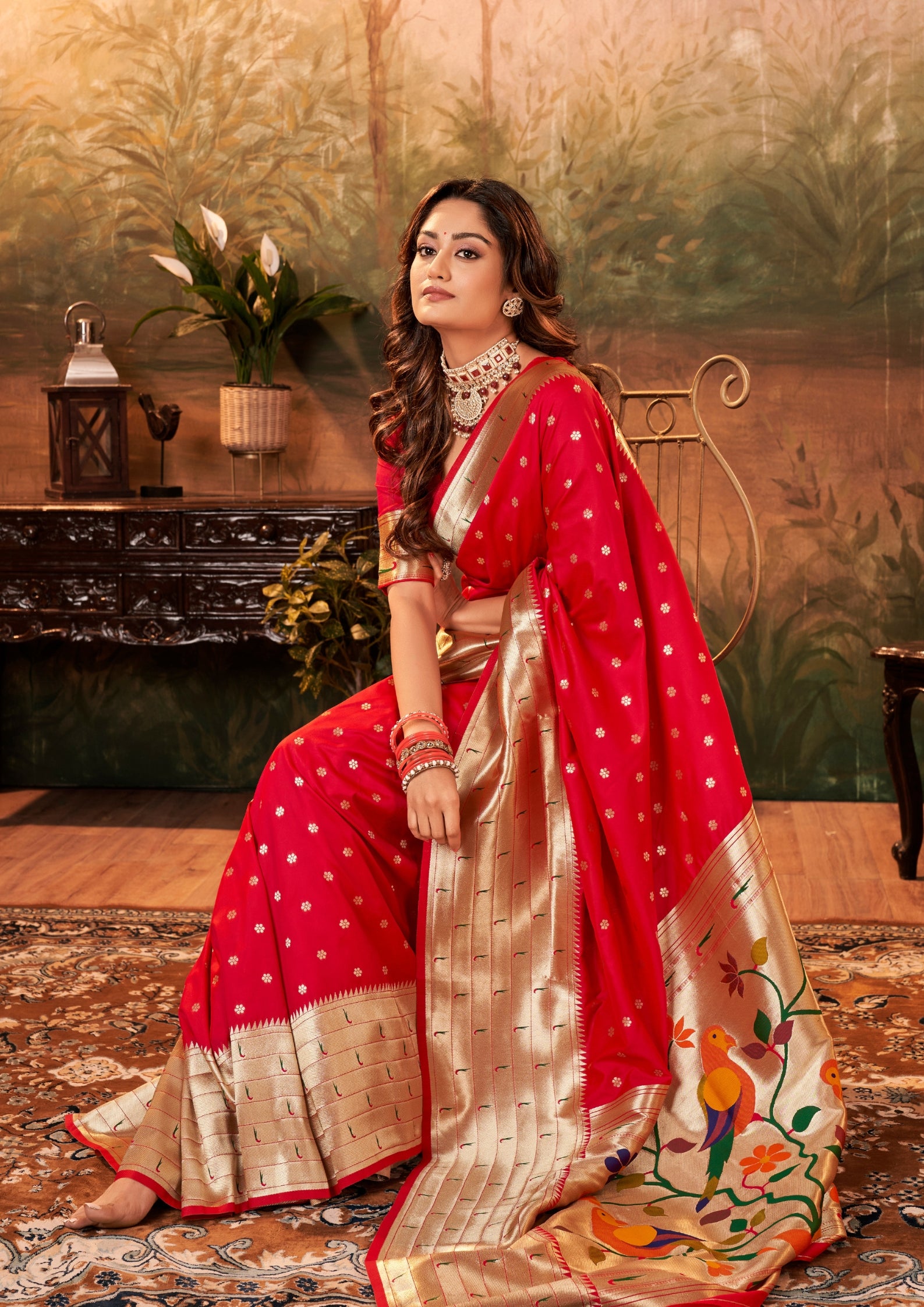 Pure Silk Paithani With Zari Weaving Bright Red Saree