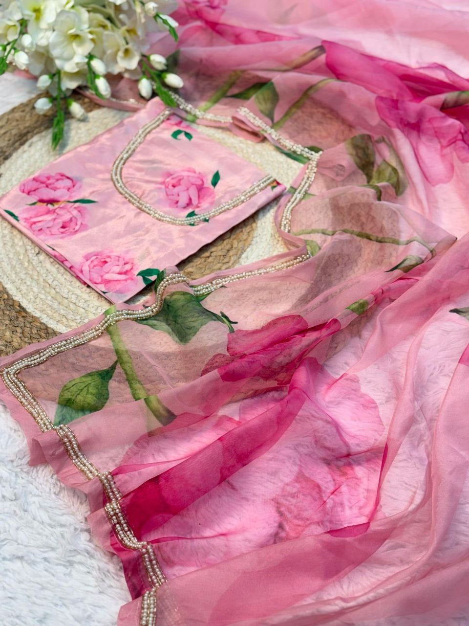 Pink Summer bead saree