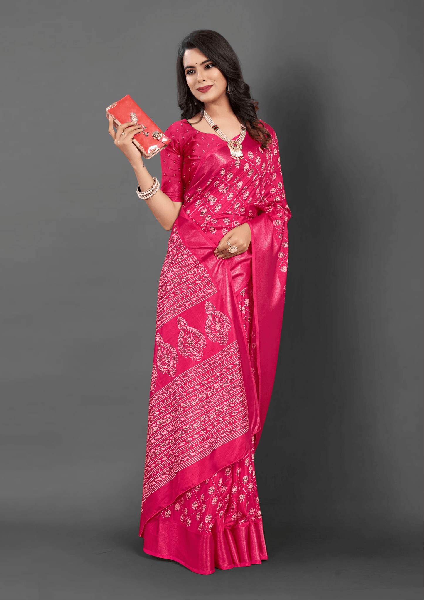 Saree Pink Dola Floral Print Saree - SaviDurga