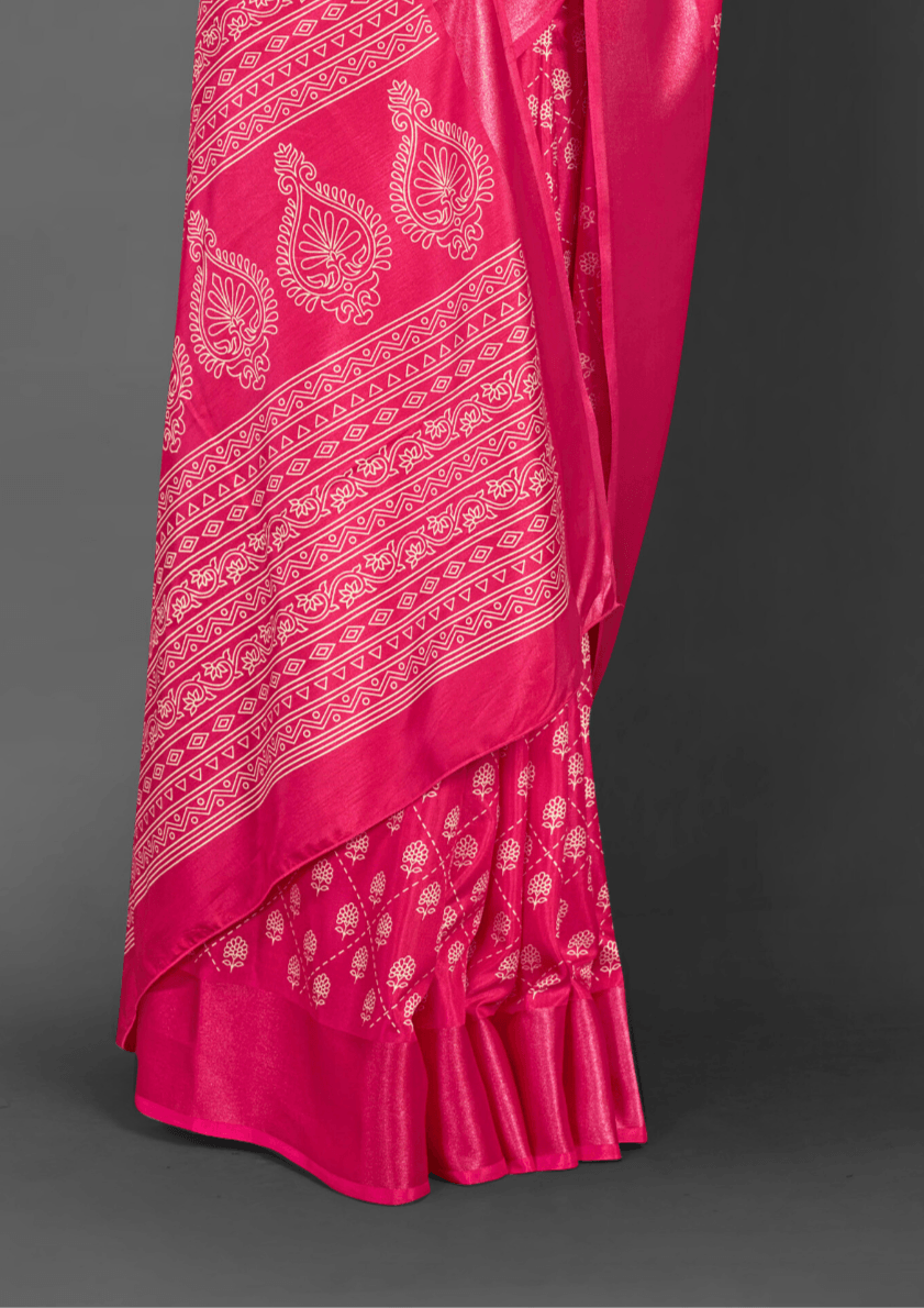 Saree Pink Dola Floral Print Saree - SaviDurga