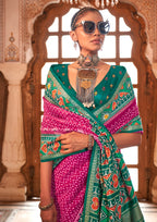 Super PV Silk Patola Design Magenta Saree With Contrast Border