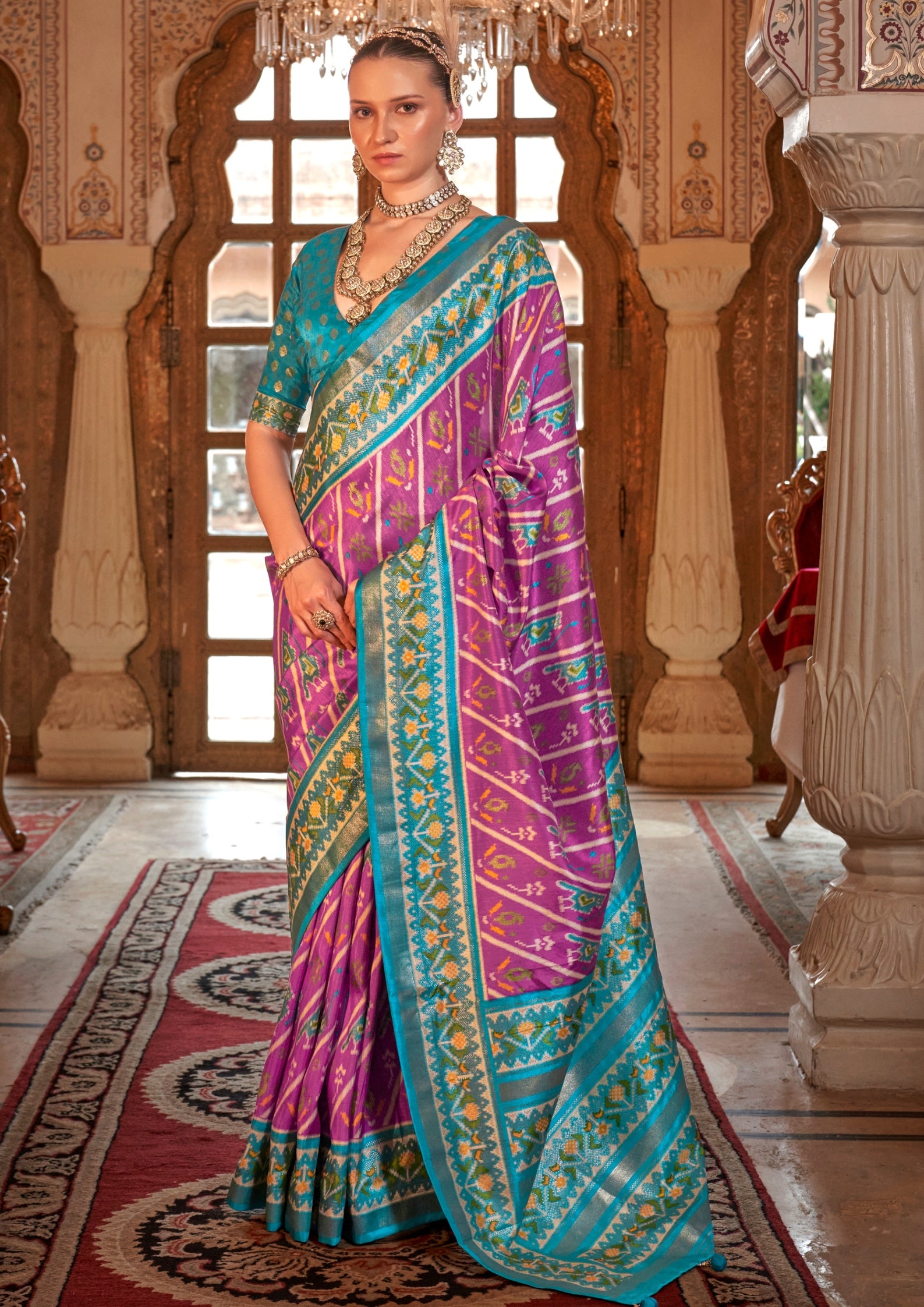 Super PV Silk Patola Design Mauve Shade Saree With Contrast Border