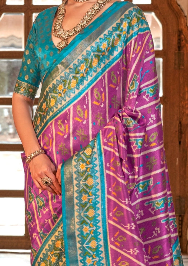 Super PV Silk Patola Design Mauve Shade Saree With Contrast Border