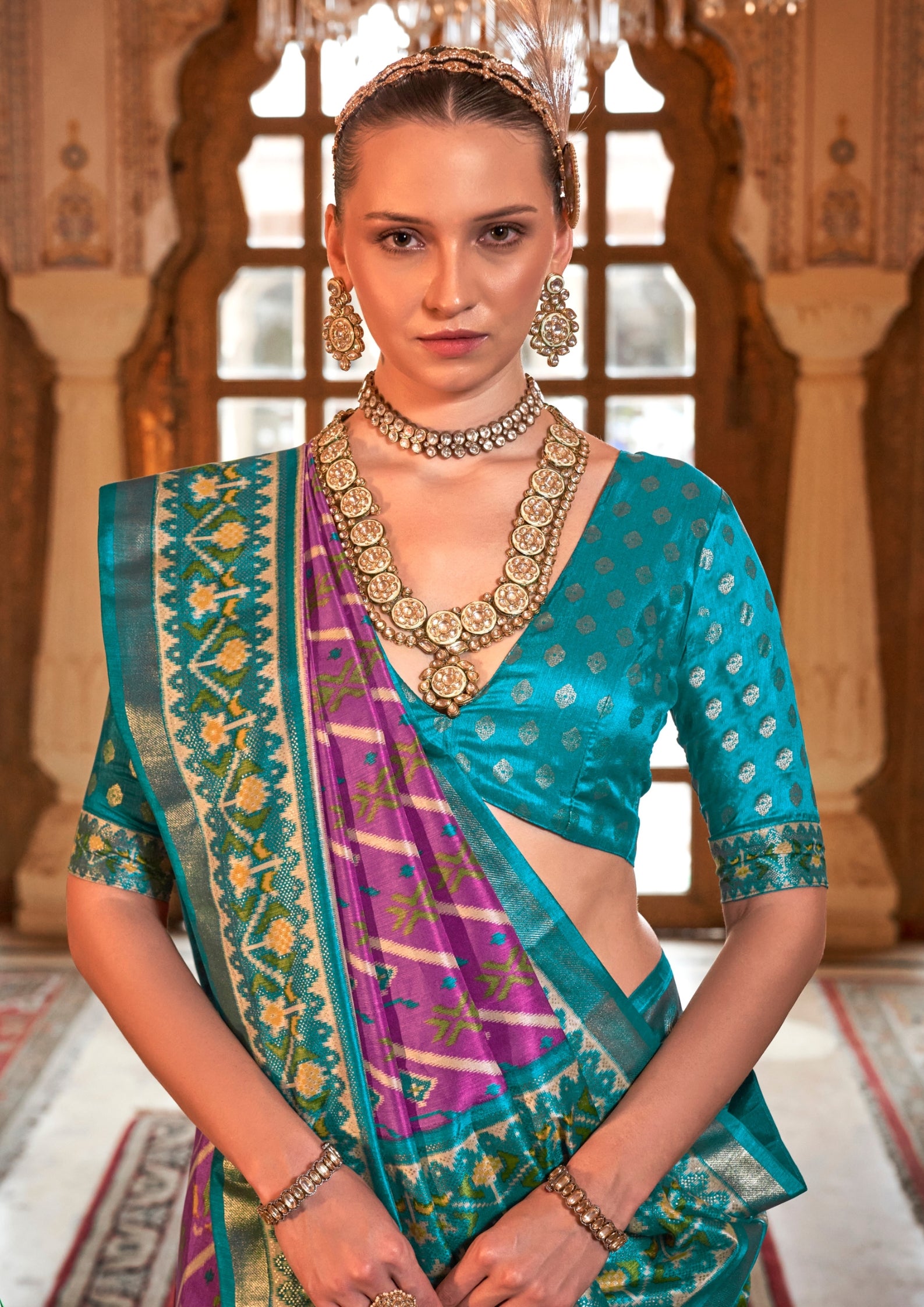 Super PV Silk Patola Design Mauve Shade Saree With Contrast Border