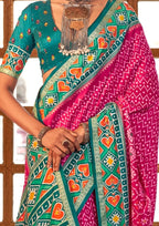 Super PV Silk Patola Design Magenta Saree With Contrast Border