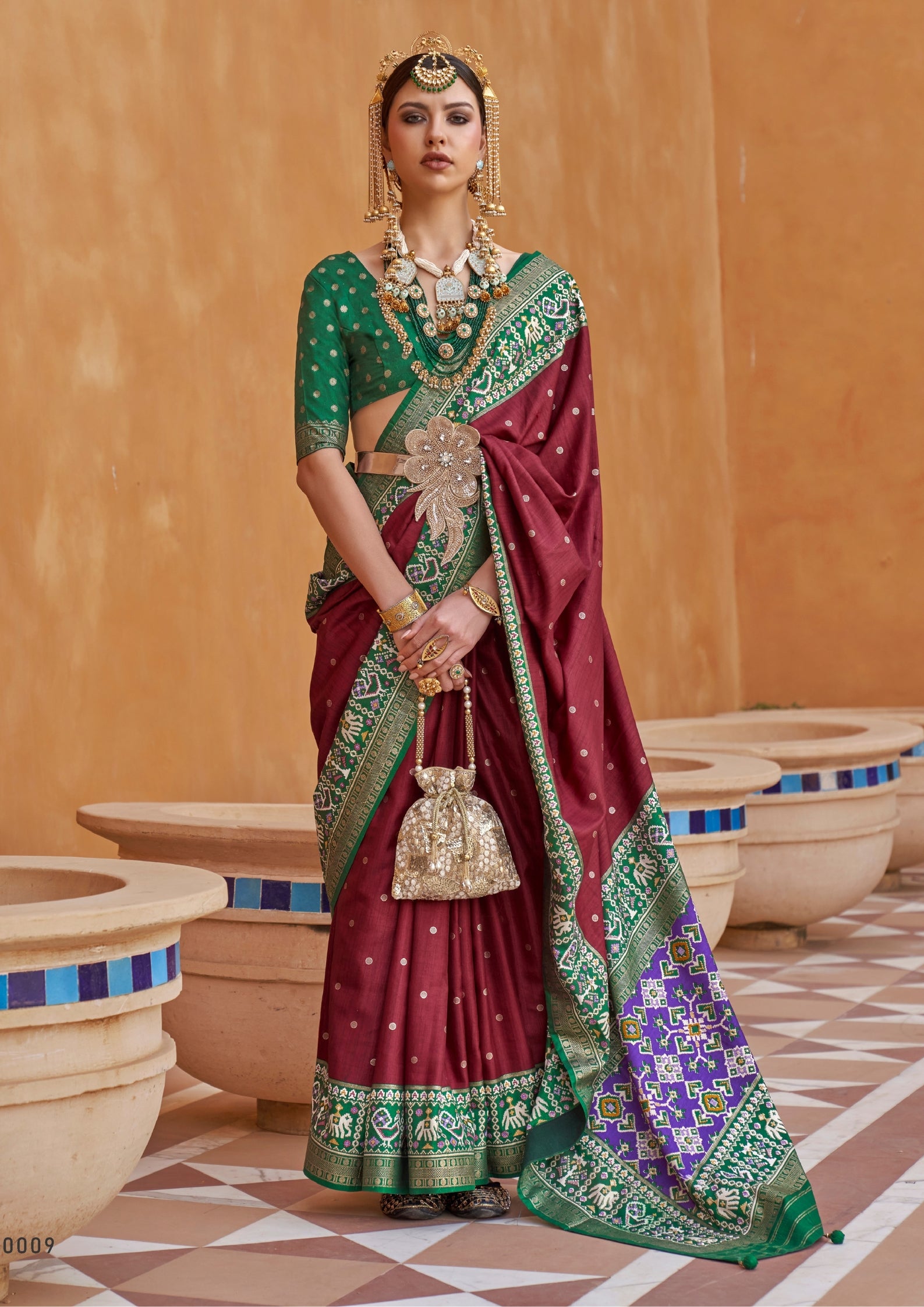 Pure Patola Silk Contrast Border Maroon Saree