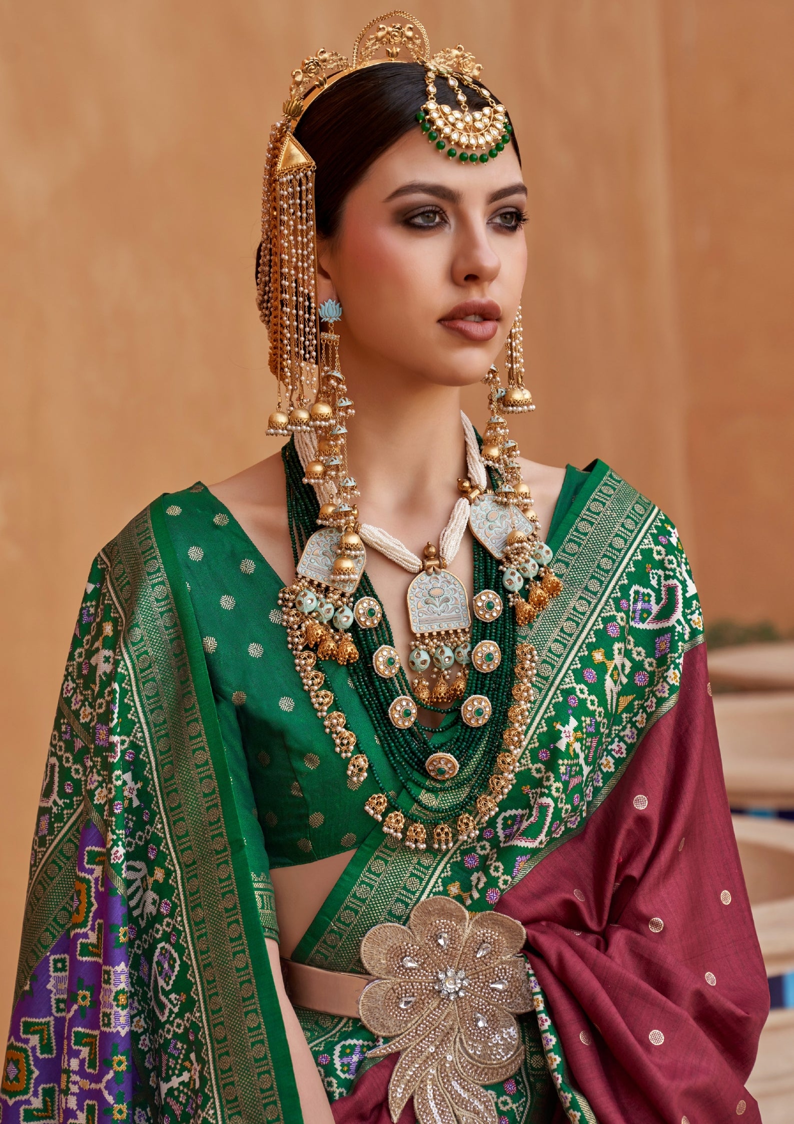 Pure Patola Silk Contrast Border Maroon Saree