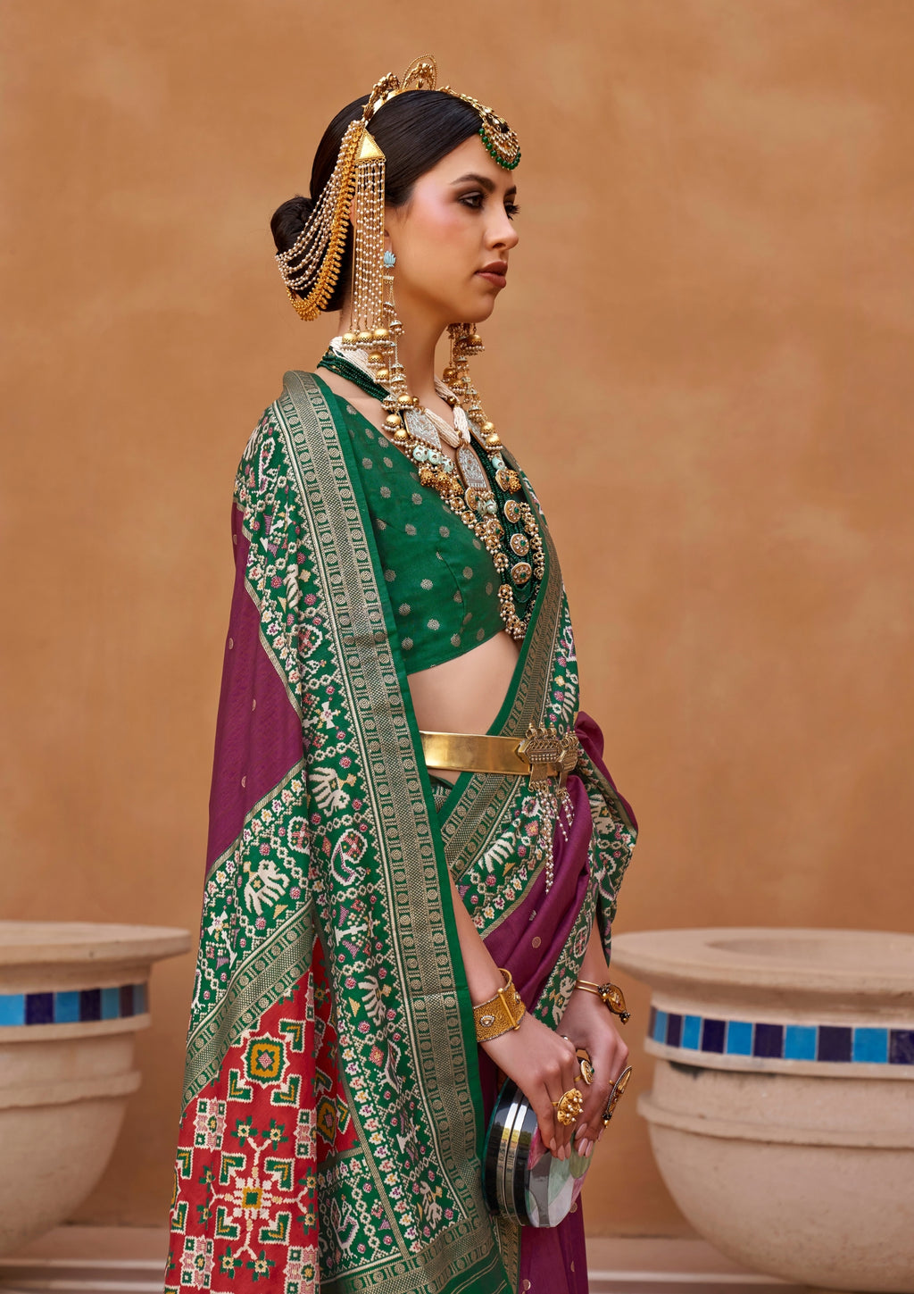 Pure Patola Silk Contrast Border Magenta Saree