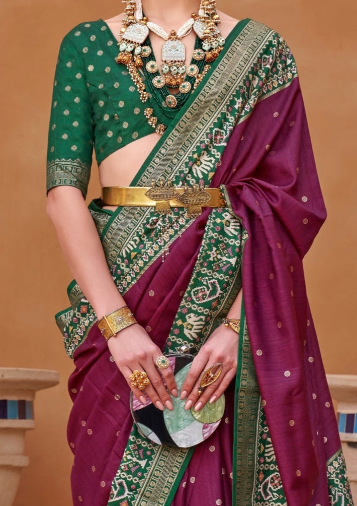 Pure Patola Silk Contrast Border Magenta Saree