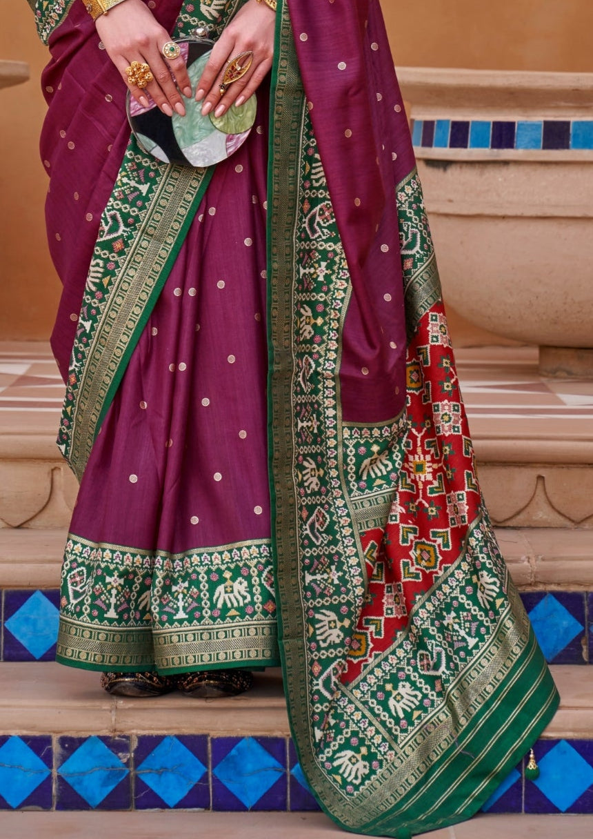 Pure Patola Silk Contrast Border Magenta Saree