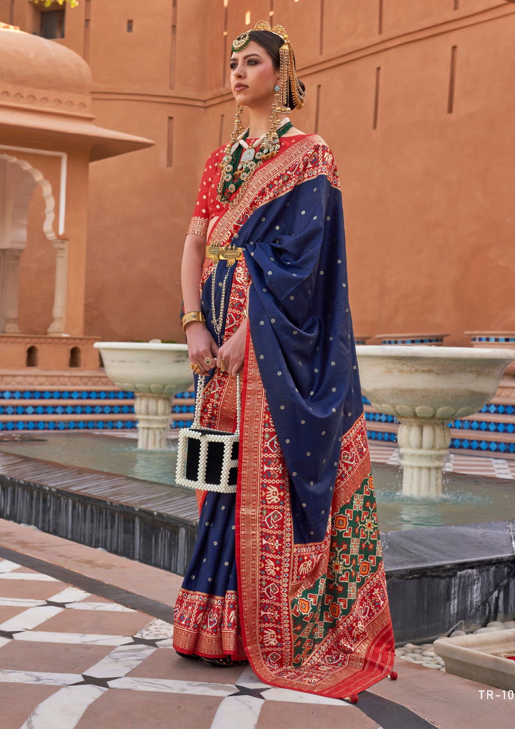 Pure Patola Silk Contrast Border Navy Blue Saree
