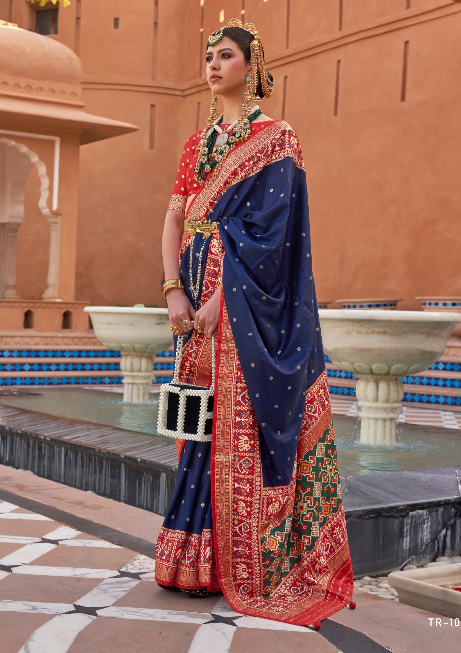 Pure Patola Silk Contrast Border Navy Blue Saree
