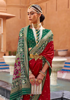 Pure Patola Silk Contrast Border Red Saree