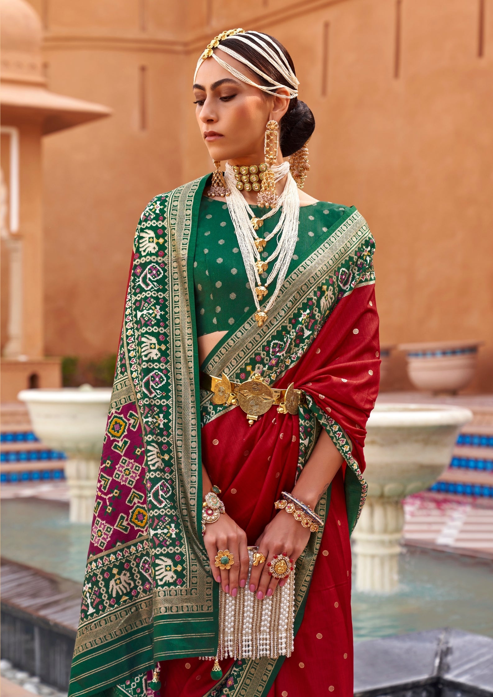 Pure Patola Silk Contrast Border Red Saree