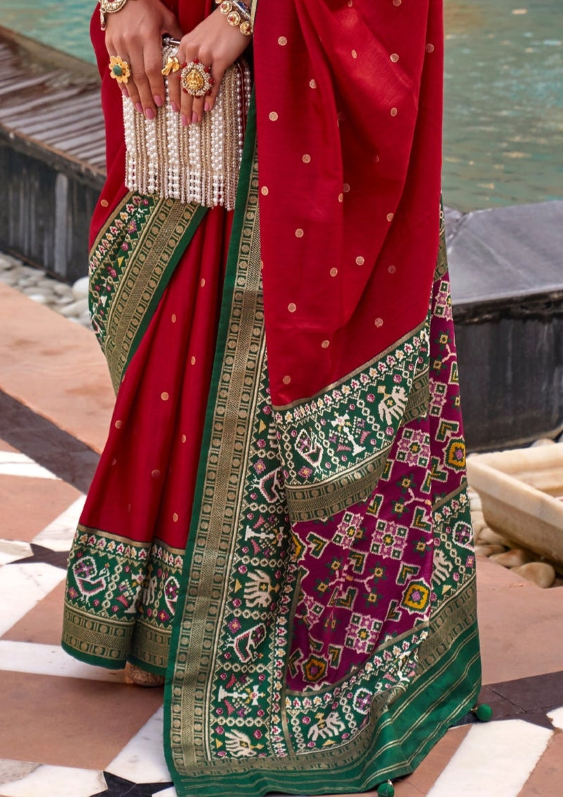 Pure Patola Silk Contrast Border Red Saree