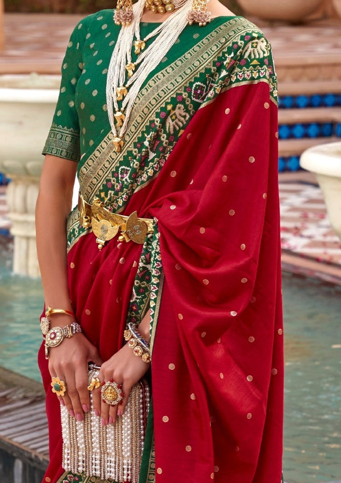 Pure Patola Silk Contrast Border Red Saree