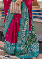 Pure Patola Silk Contrast Border Bright Pink Saree