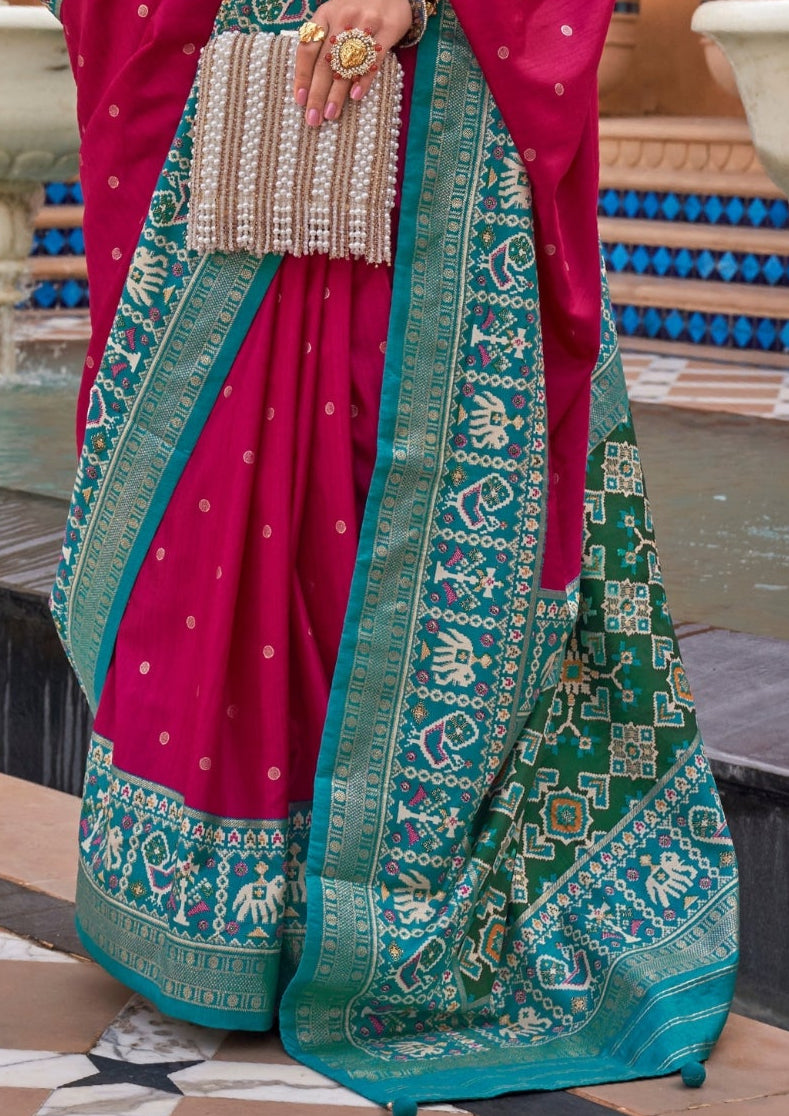 Pure Patola Silk Contrast Border Bright Pink Saree