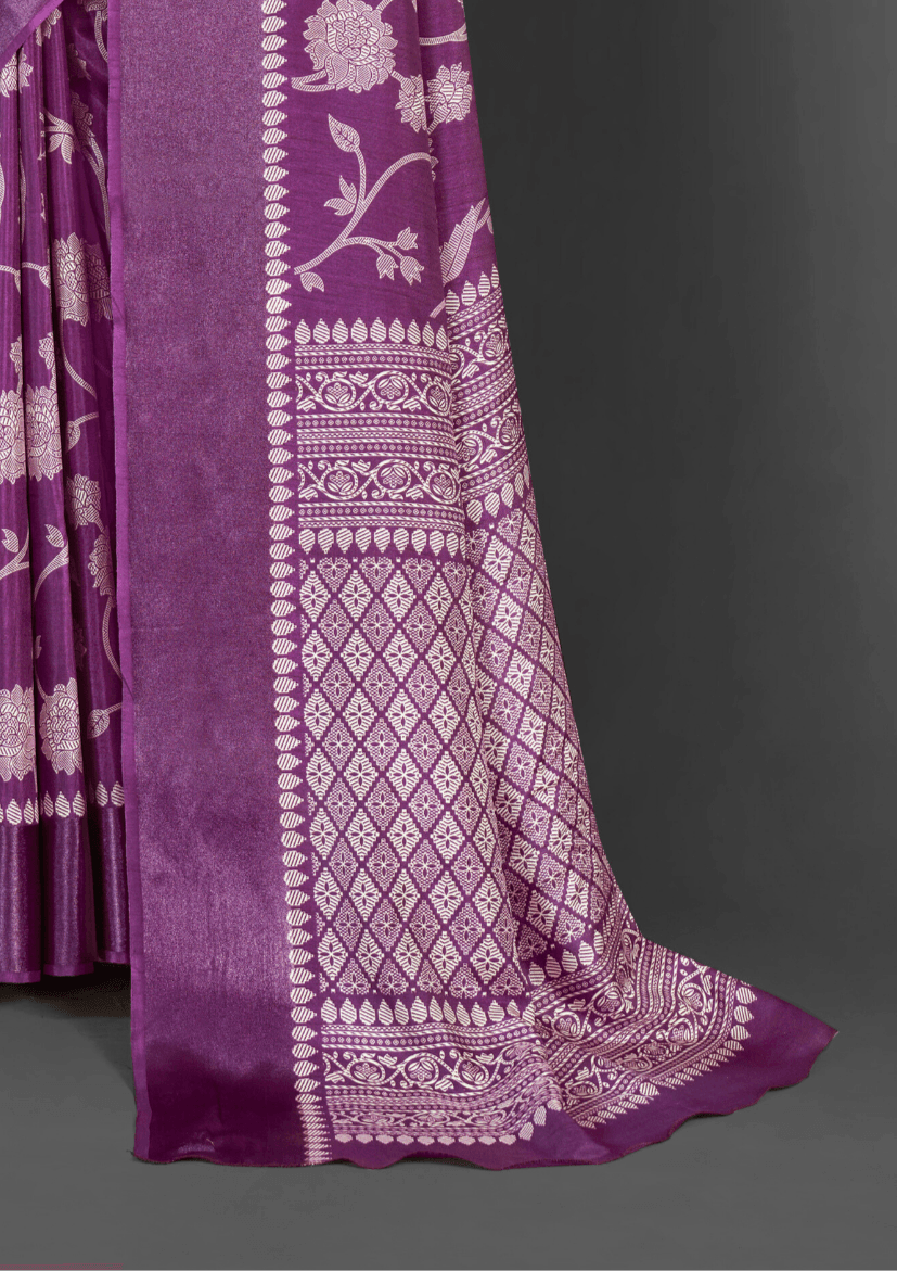 Saree Purple Floral Print Dola Saree - SaviDurga