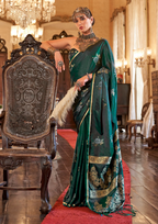 EMERALD GREEN -PURE SATIN HANDLOOM WEAVING SILK