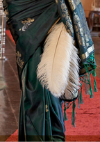 EMERALD GREEN -PURE SATIN HANDLOOM WEAVING SILK
