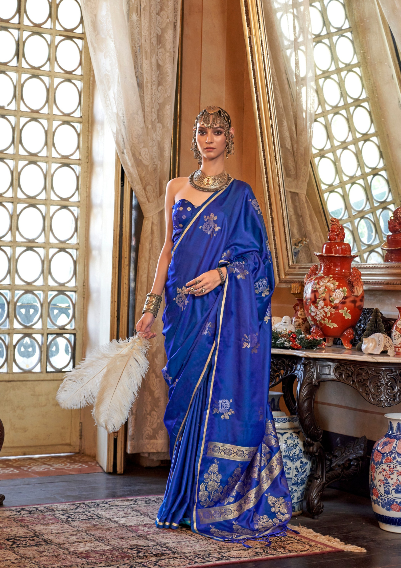 ROYAL BLUE -PURE SATIN HANDLOOM WEAVING SILK