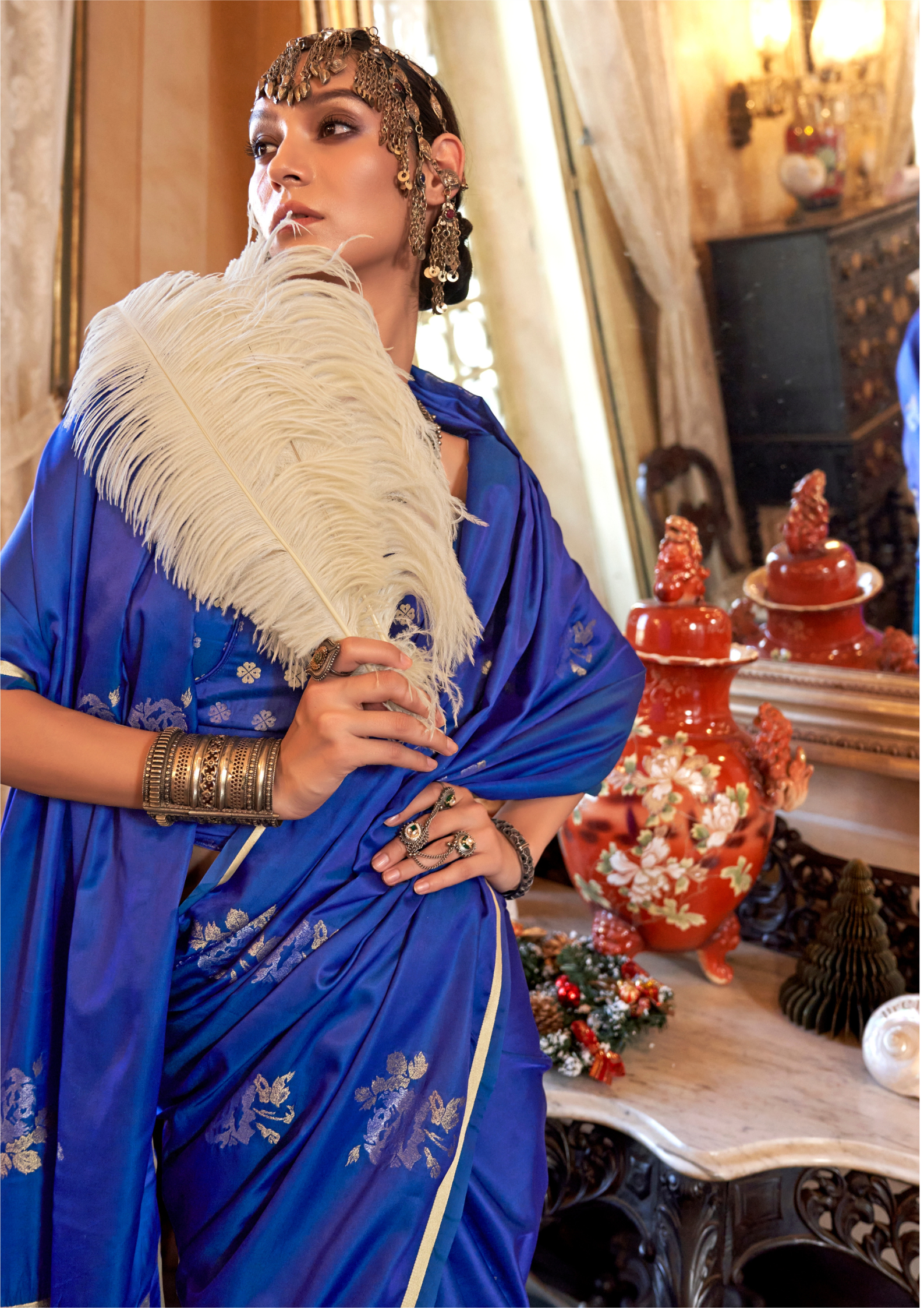 ROYAL BLUE -PURE SATIN HANDLOOM WEAVING SILK