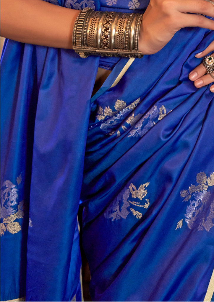 ROYAL BLUE -PURE SATIN HANDLOOM WEAVING SILK