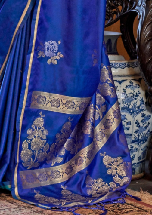 ROYAL BLUE -PURE SATIN HANDLOOM WEAVING SILK