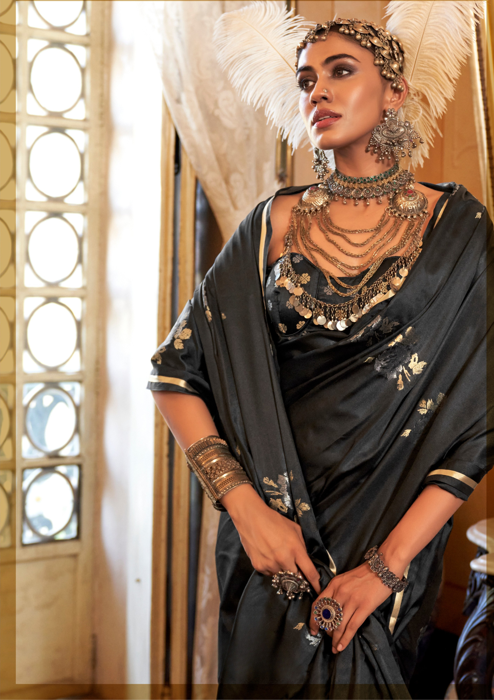 BLACK -PURE SATIN HANDLOOM WEAVING SILK