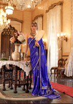 DARK BLUE -PURE SATIN HANDLOOM WEAVING SILK