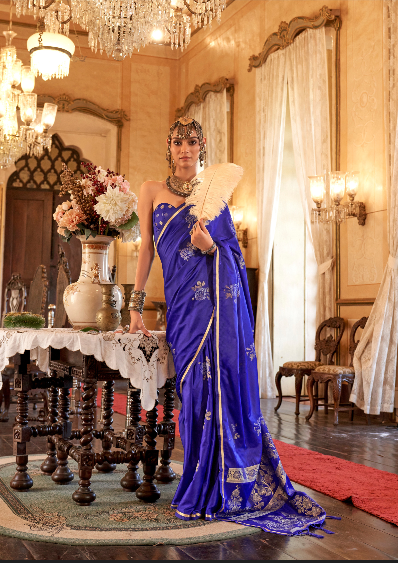 DARK BLUE -PURE SATIN HANDLOOM WEAVING SILK