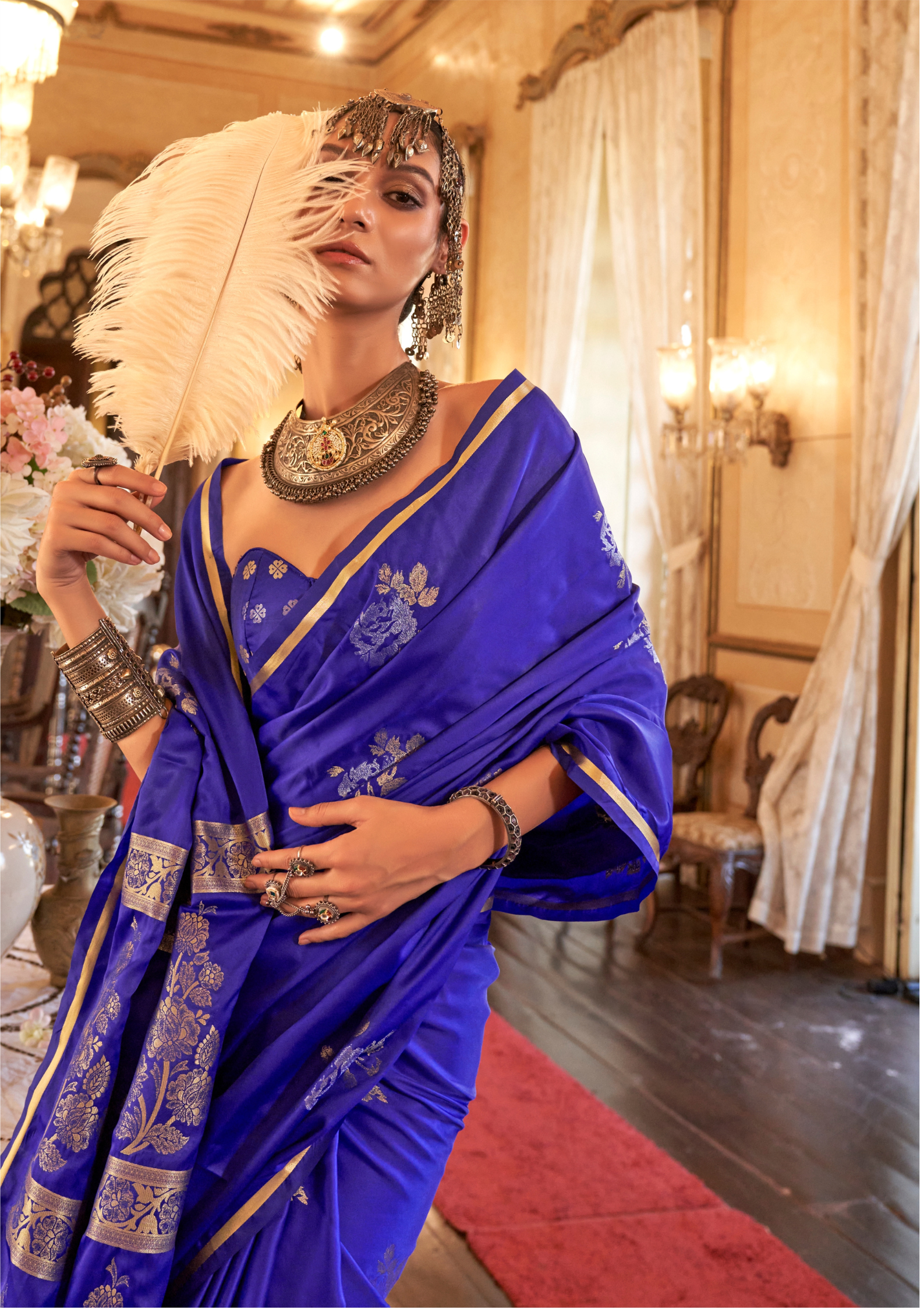 DARK BLUE -PURE SATIN HANDLOOM WEAVING SILK