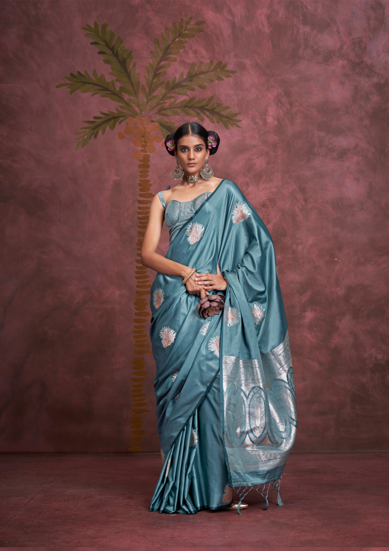 BLUE-TONE TO TONE SATIN  - HANDLOOM WEAVING - BANARASI ZARI