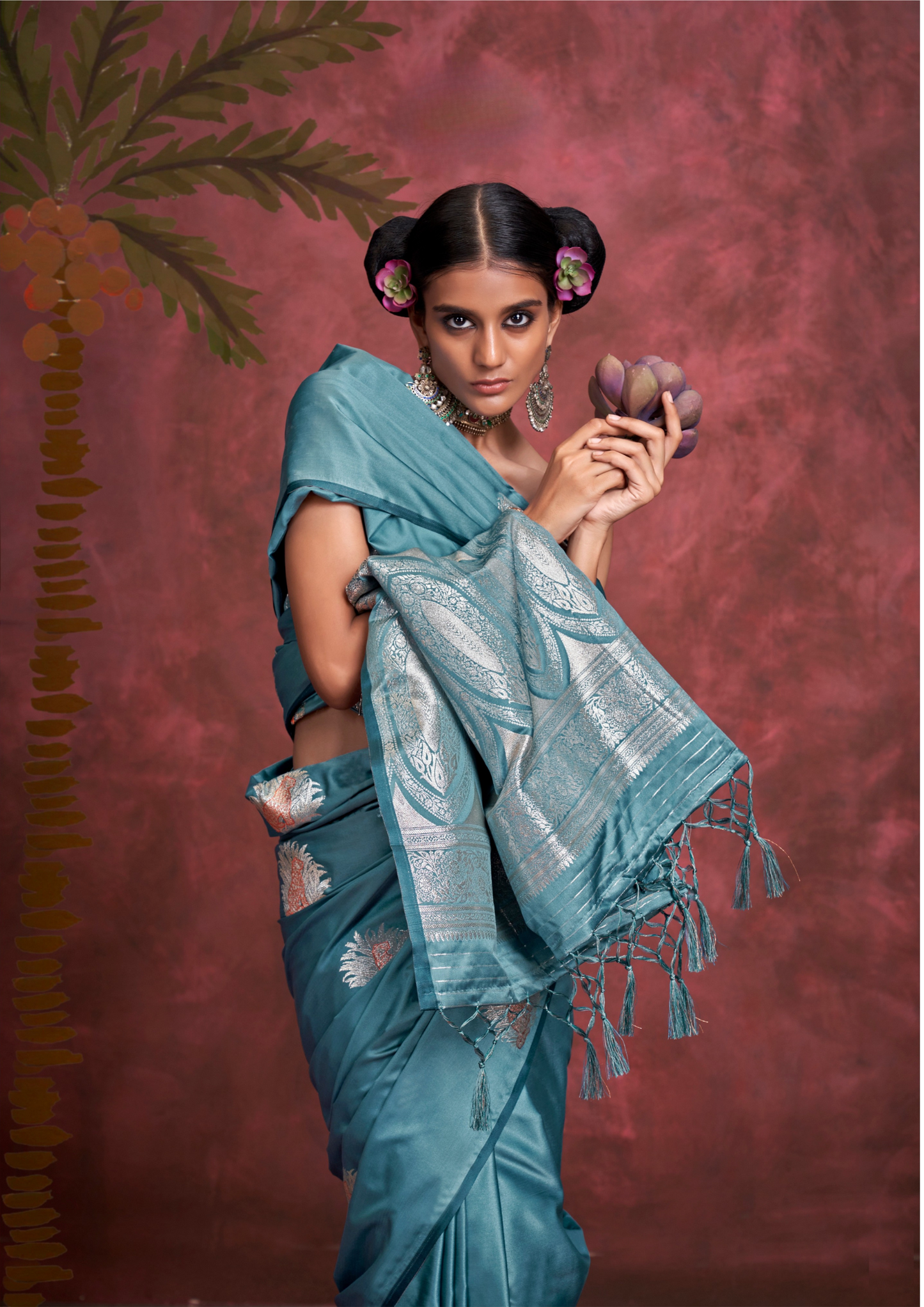 BLUE-TONE TO TONE SATIN  - HANDLOOM WEAVING - BANARASI ZARI