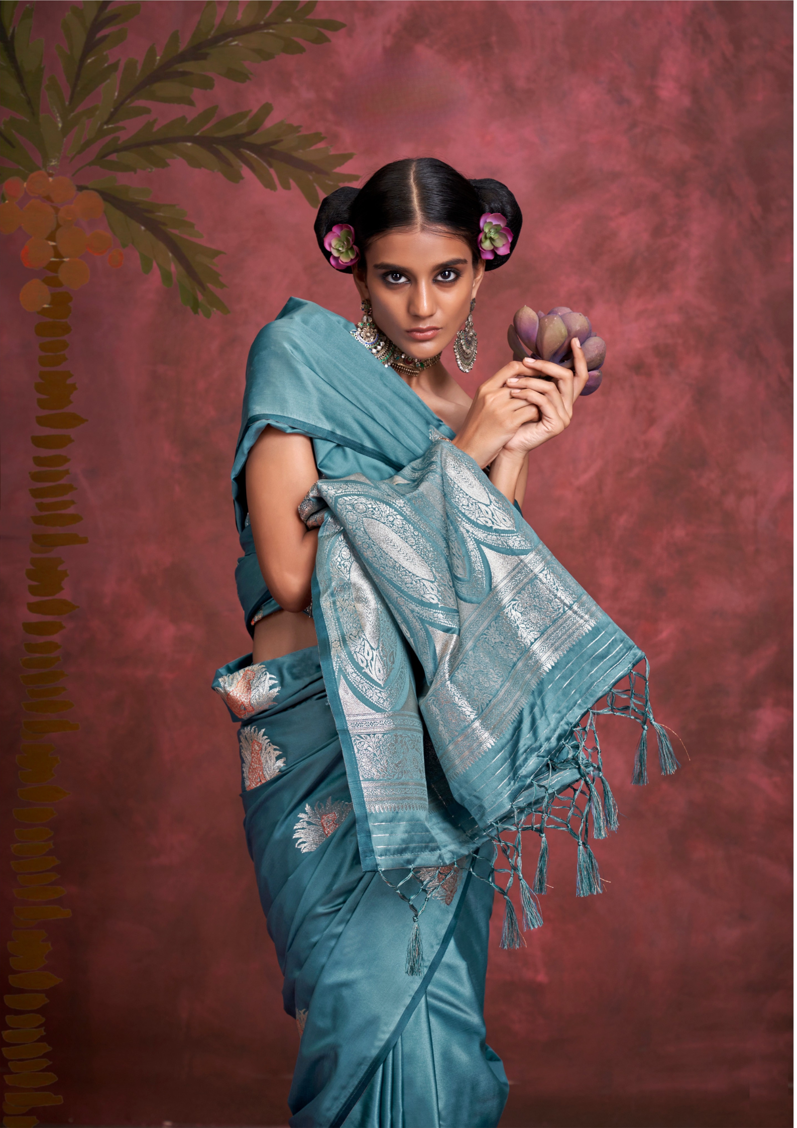 BLUE-TONE TO TONE SATIN  - HANDLOOM WEAVING - BANARASI ZARI