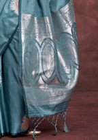 BLUE-TONE TO TONE SATIN  - HANDLOOM WEAVING - BANARASI ZARI